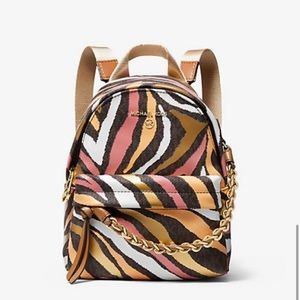 🆕 Brand New - Michael Kors Slater XS Metallic Zebra Logo Convertible Backpack